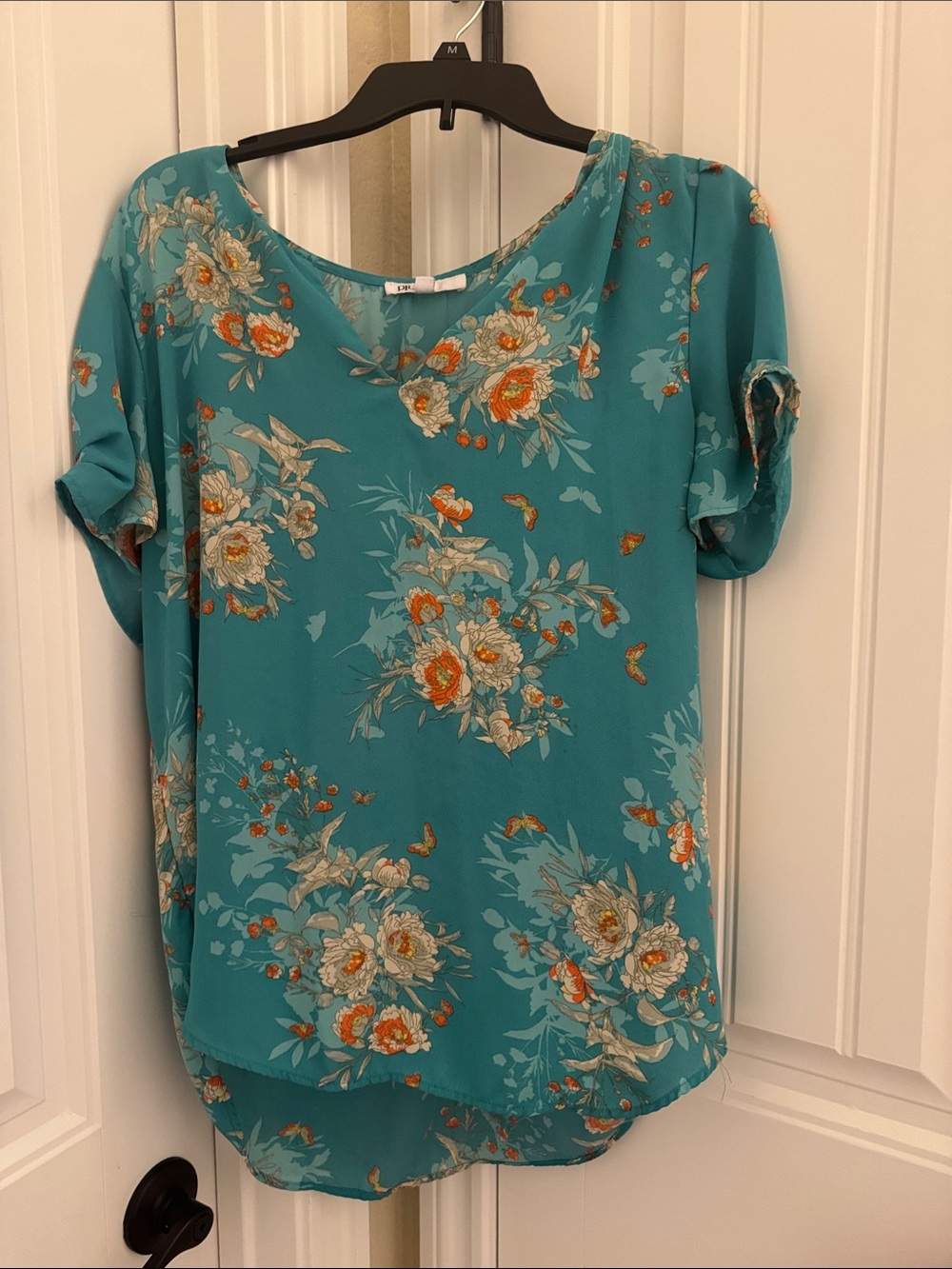 DR2 Teal Floral Short-Sleeve Blouse